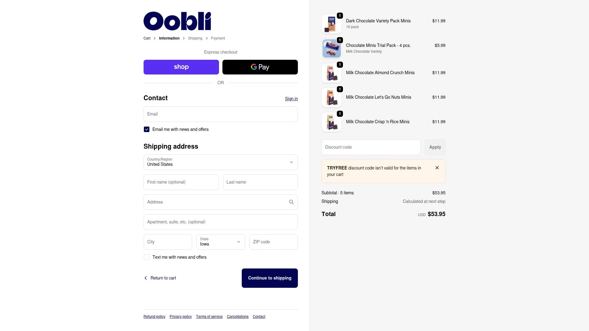 Oobli checkout page showing Oobli discount code box | Screenshot taken by SimplyCodes community member on Jan 8, 2026