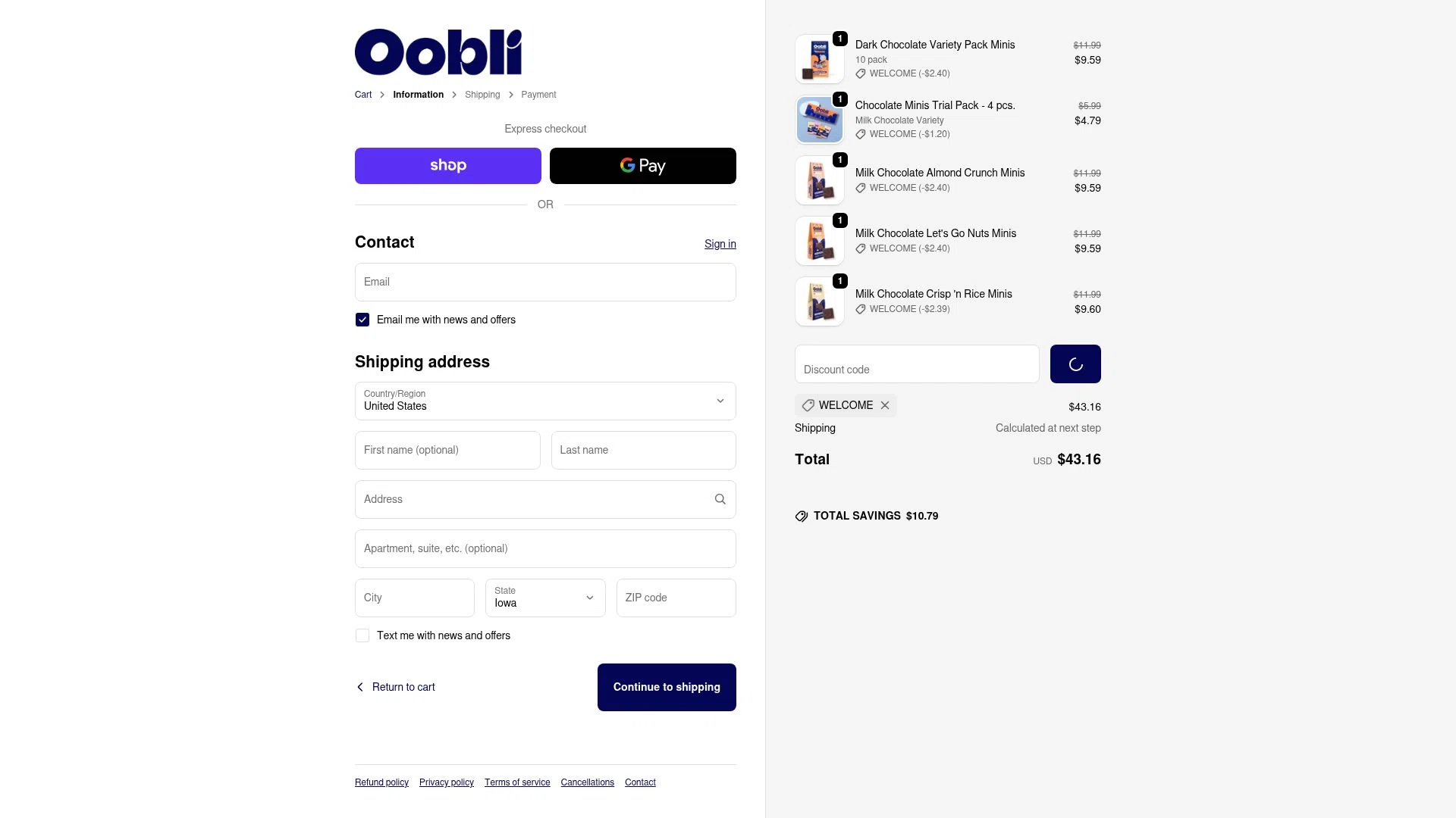 Oobli checkout page showing Oobli discount code box | Screenshot taken by SimplyCodes community member on Jan 3, 2026