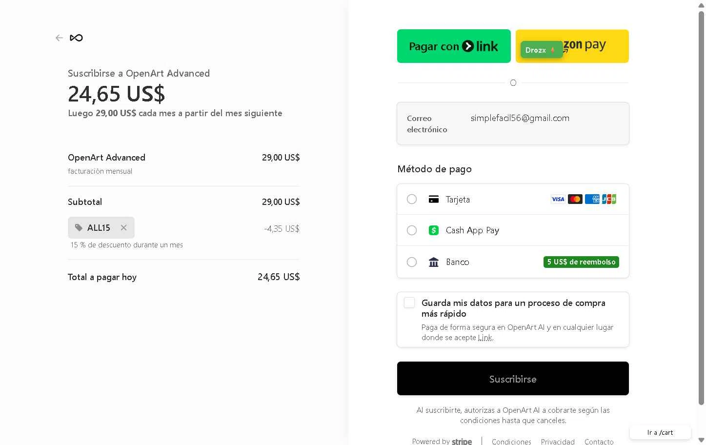 OpenArt checkout page showing OpenArt promo code box | Screenshot taken by SimplyCodes community member on Dec 17, 2025