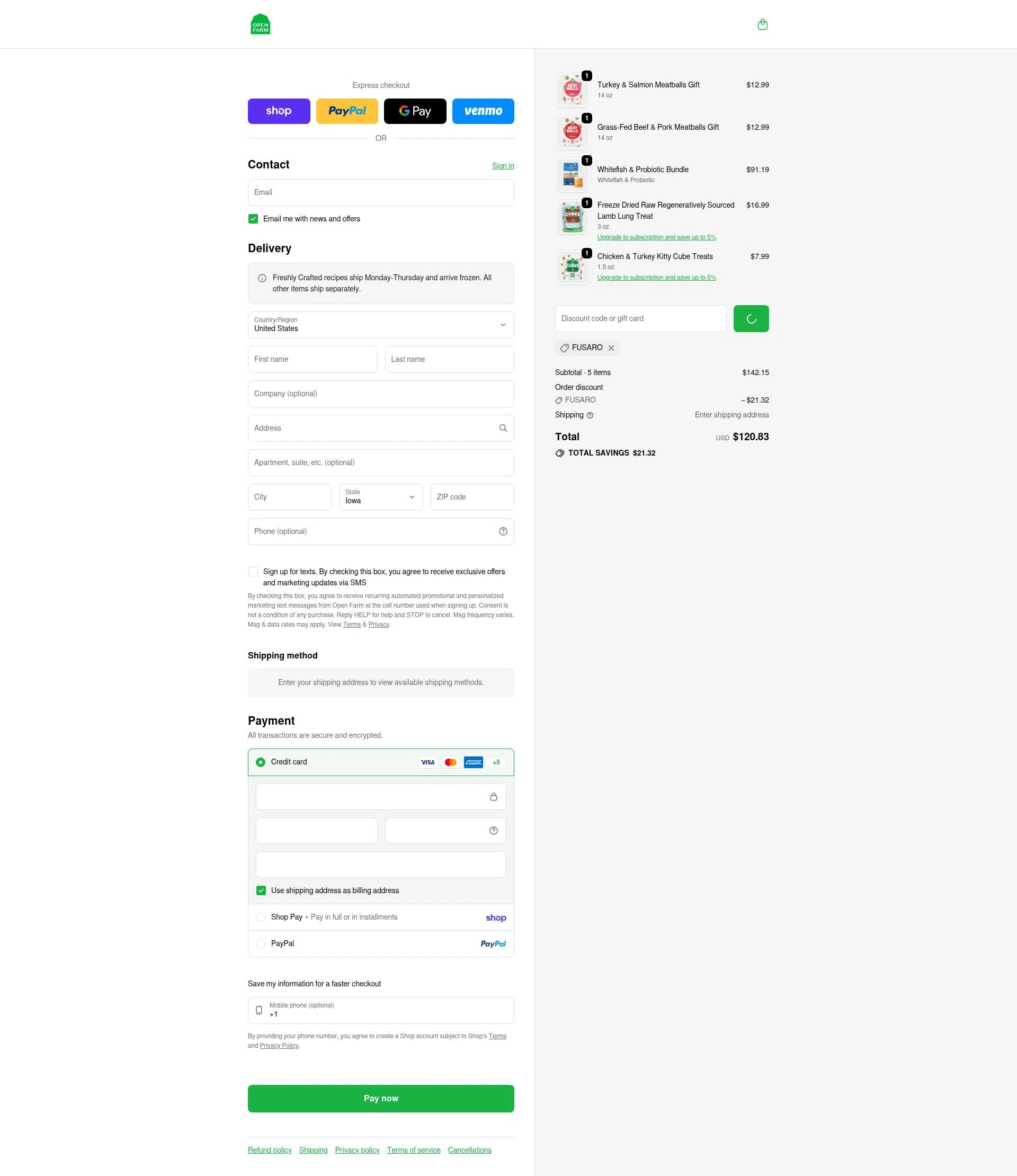 Open Farm checkout page showing Open Farm discount code box | Screenshot taken by SimplyCodes community member on Feb 3, 2026