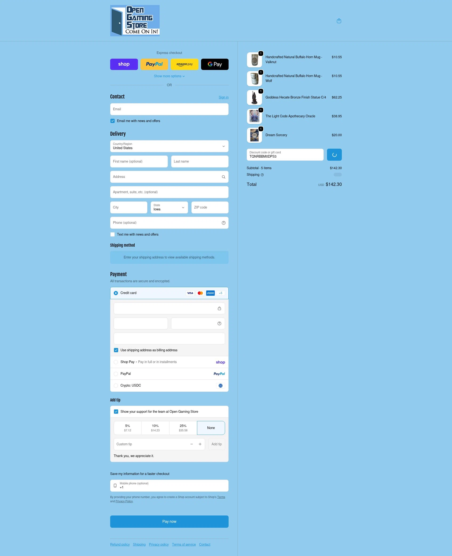 Open Gaming Store checkout page showing Open Gaming Store promo code box | Screenshot taken by SimplyCodes community member on Feb 5, 2026