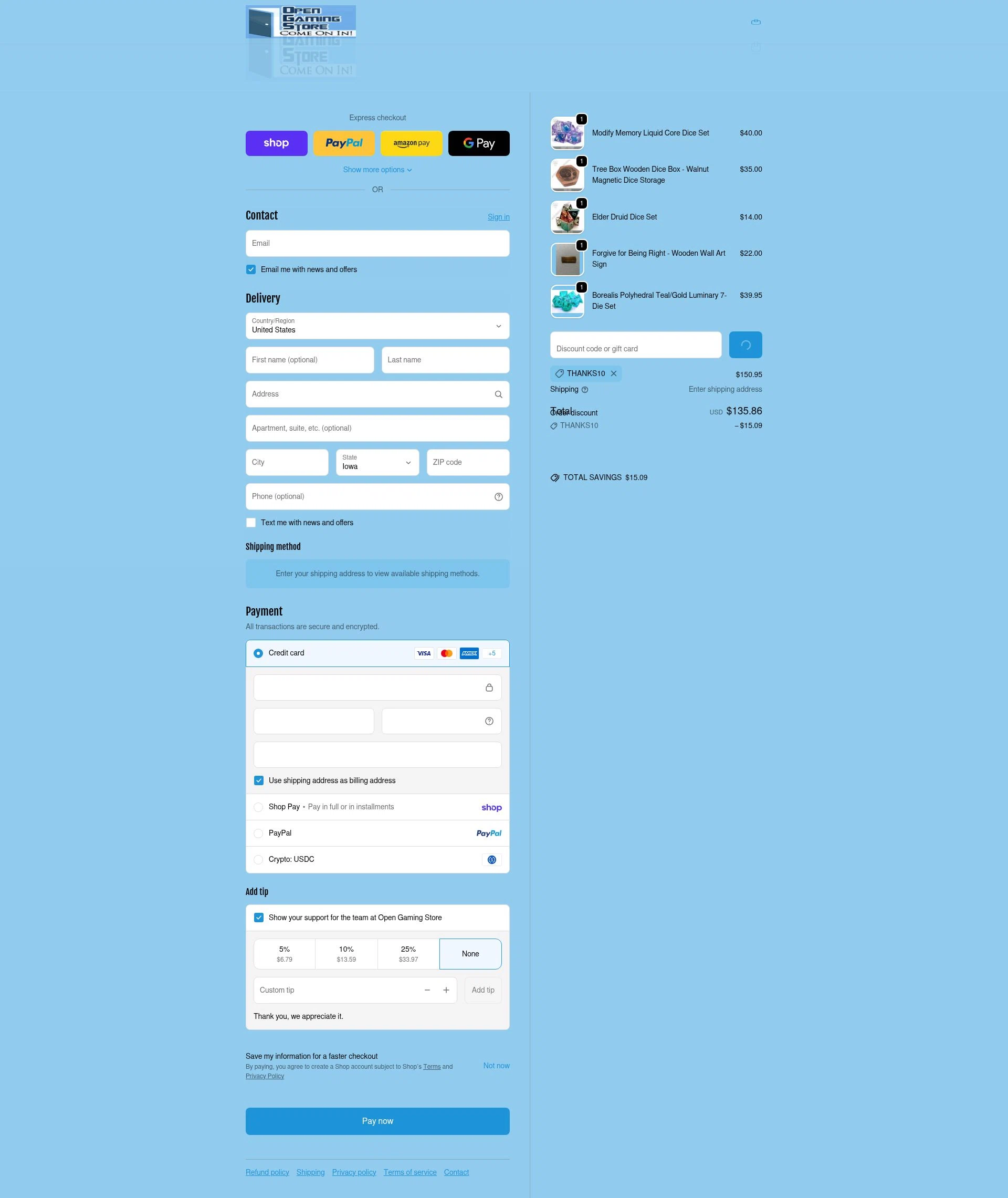 Open Gaming Store checkout page showing Open Gaming Store promo code box | Screenshot taken by SimplyCodes community member on Feb 18, 2026