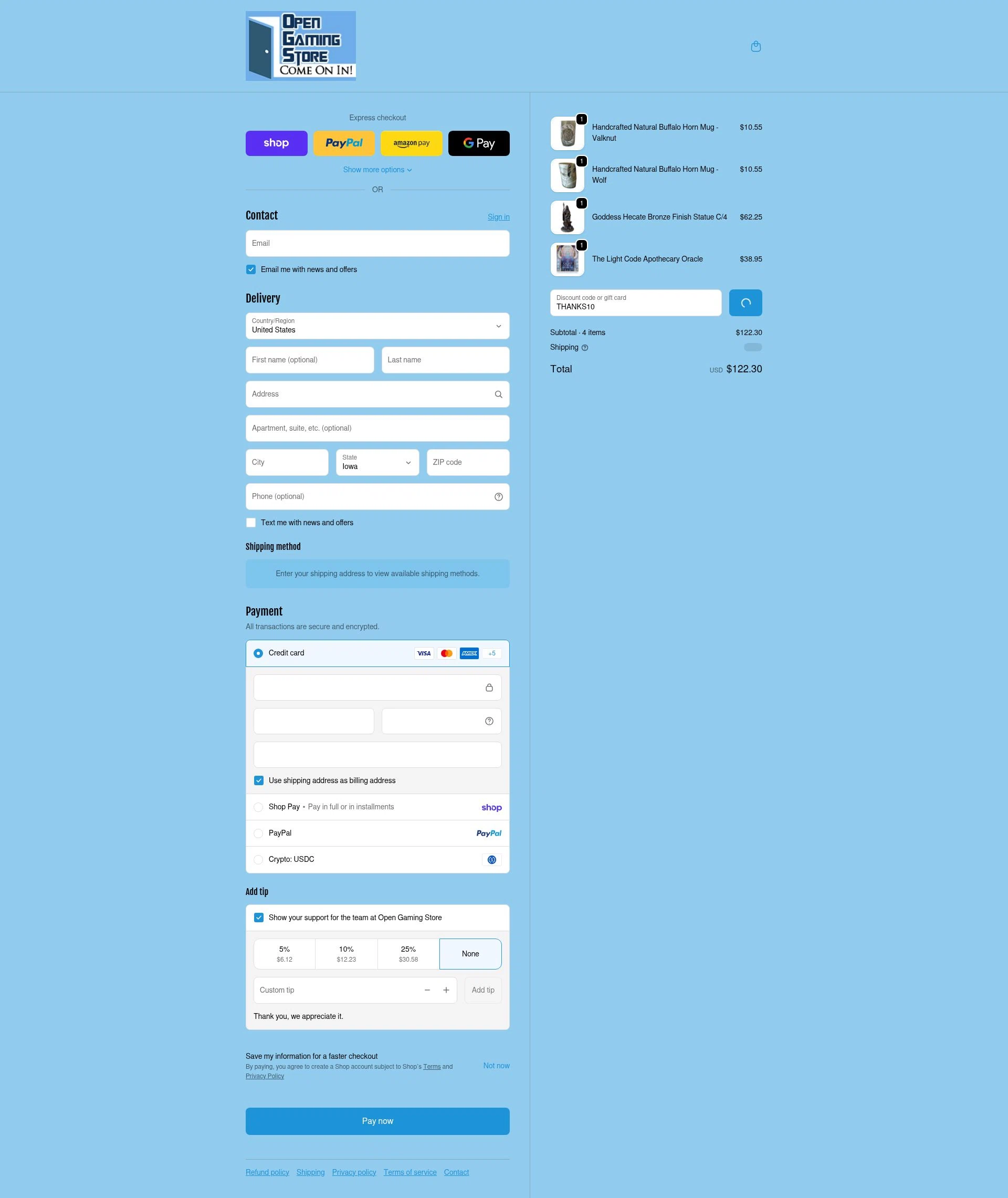 Open Gaming Store checkout page showing Open Gaming Store promo code box | Screenshot taken by SimplyCodes community member on Feb 14, 2026
