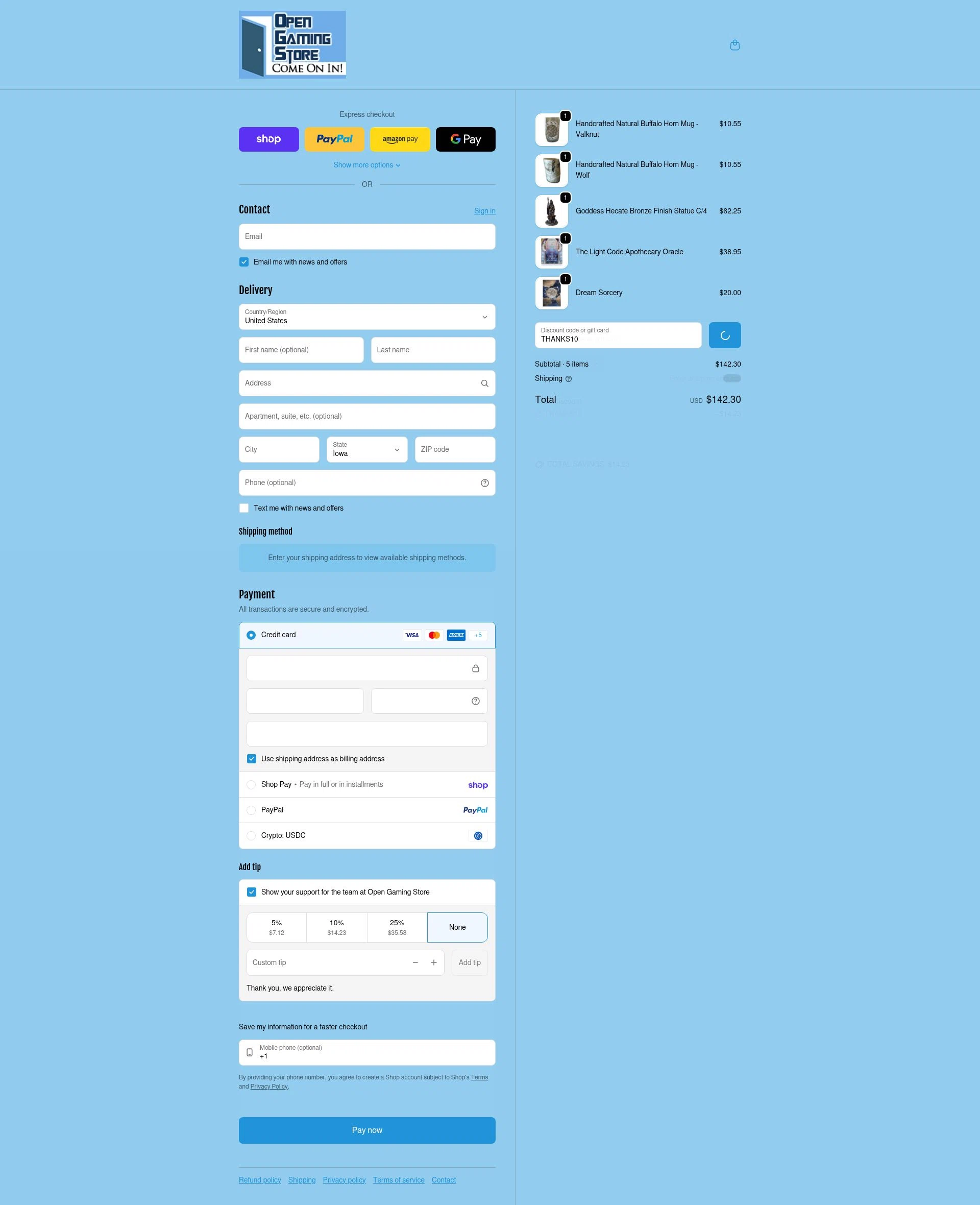 Open Gaming Store checkout page showing Open Gaming Store promo code box | Screenshot taken by SimplyCodes community member on Feb 10, 2026