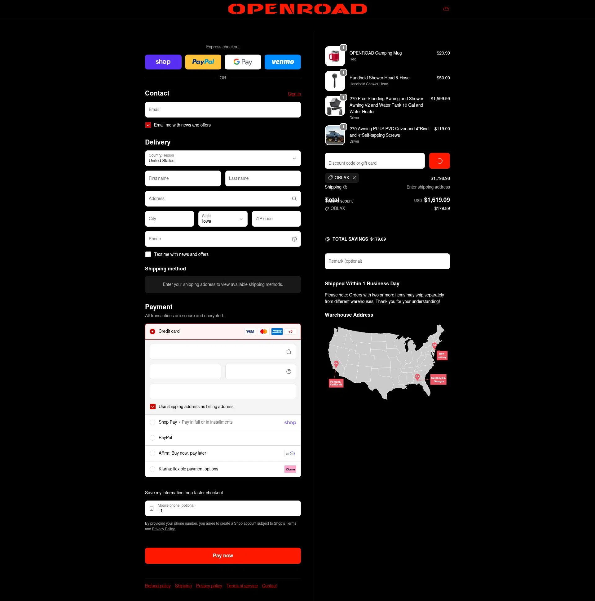 OpenRoad checkout page showing OpenRoad discount code box | Screenshot taken by SimplyCodes community member on Feb 18, 2026