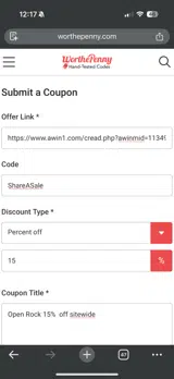 ShareASale coupon verification screenshot