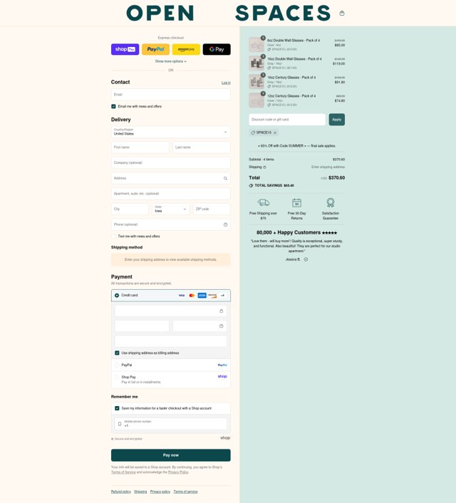 Open Spaces checkout page showing Open Spaces discount code box | Screenshot taken by SimplyCodes community member on Aug 27, 2025