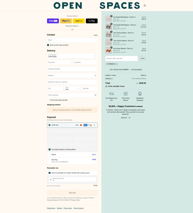 Open Spaces checkout page showing Open Spaces discount code box | Screenshot taken by SimplyCodes community member on Aug 18, 2025