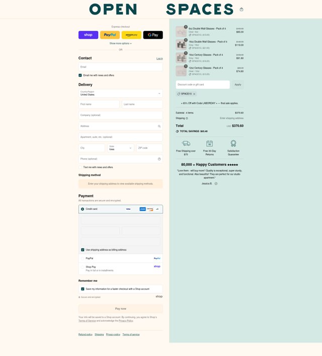 Open Spaces checkout page showing Open Spaces discount code box | Screenshot taken by SimplyCodes community member on Aug 31, 2025