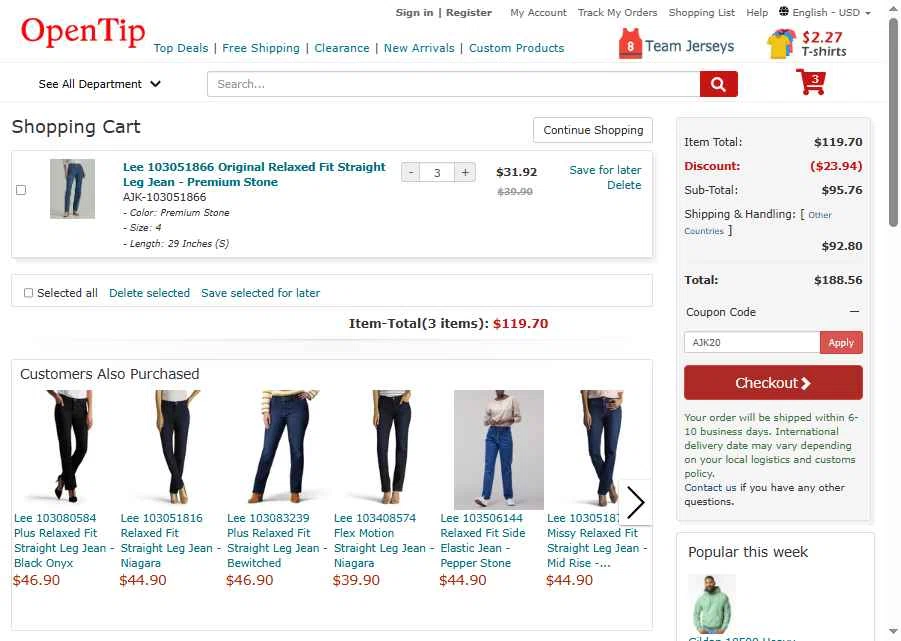 Open Tip checkout page showing Open Tip coupon code box | Screenshot taken by SimplyCodes community member on Nov 13, 2025