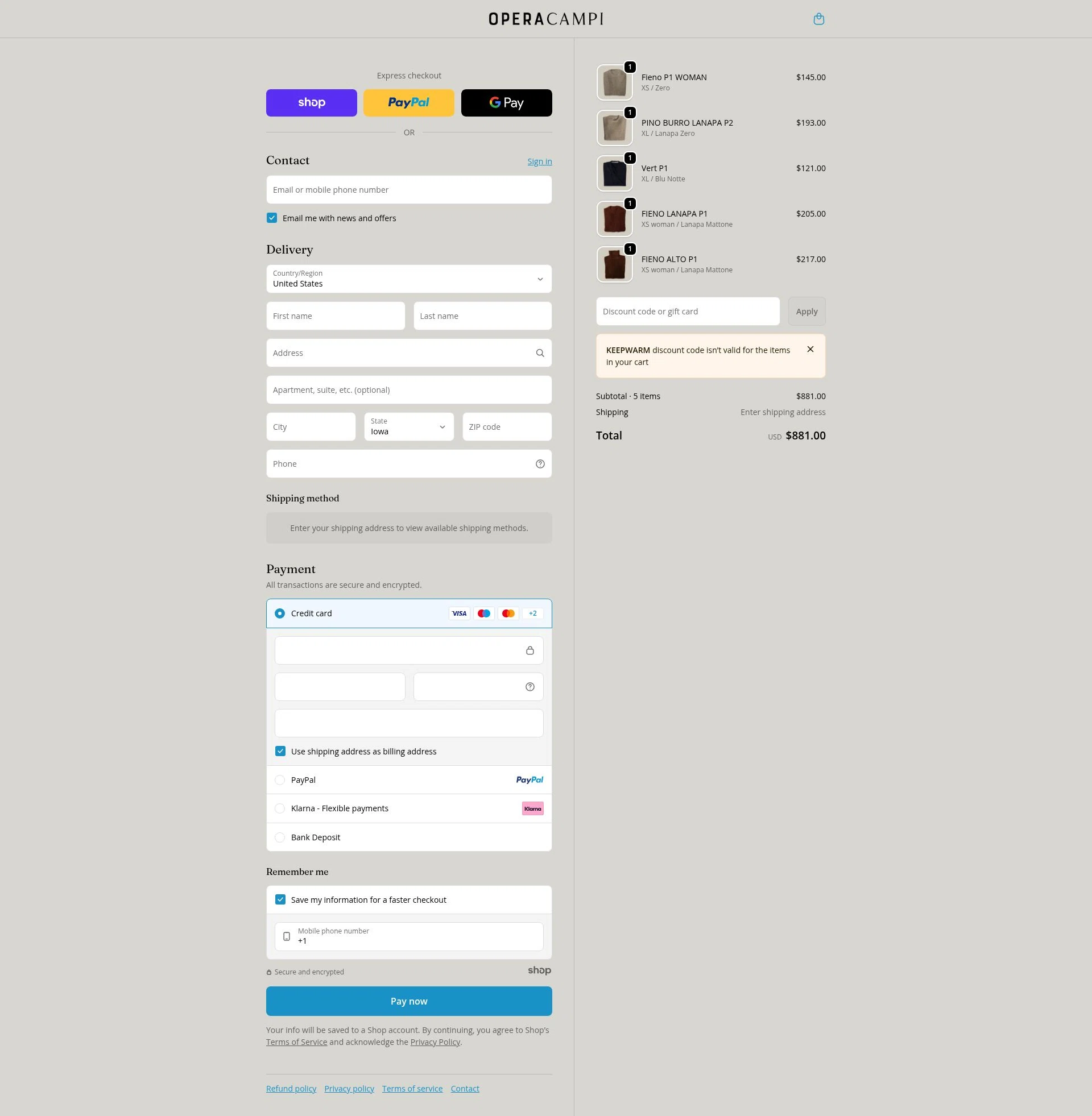 Opera Campi checkout page showing Opera Campi promo code box | Screenshot taken by SimplyCodes community member on Dec 29, 2025