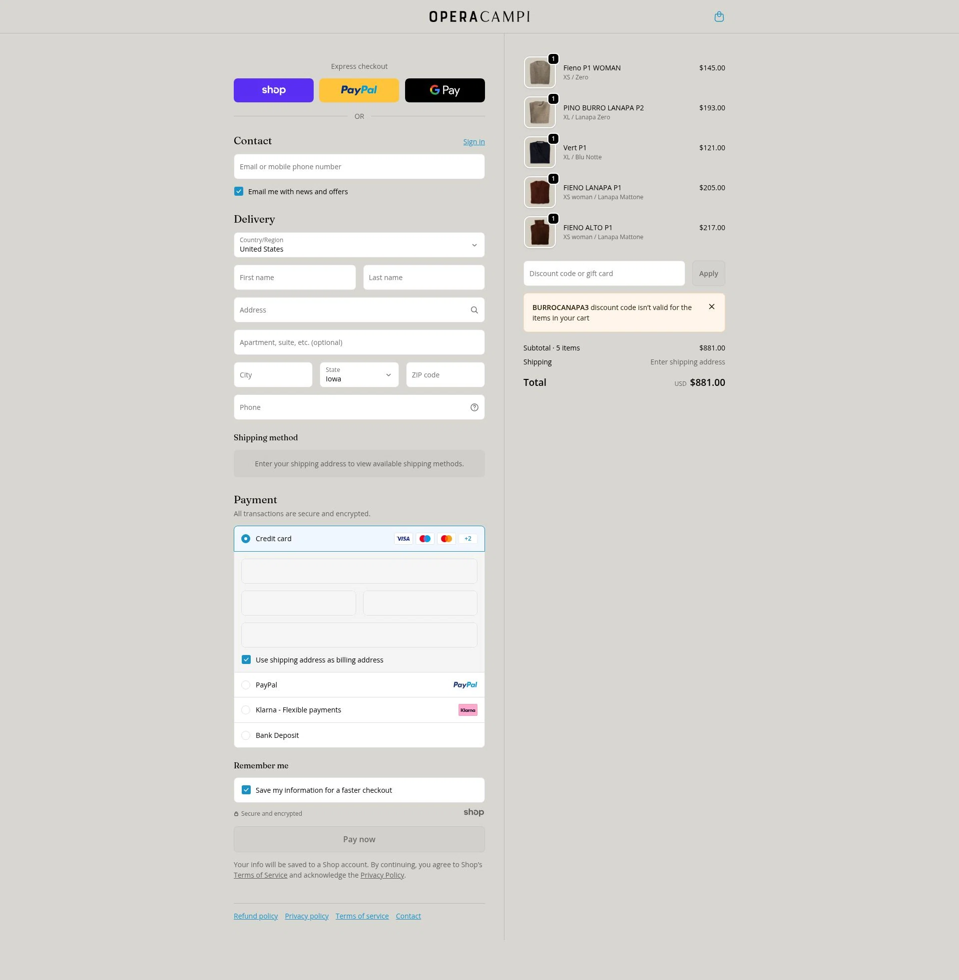 Opera Campi checkout page showing Opera Campi promo code box | Screenshot taken by SimplyCodes community member on Dec 29, 2025