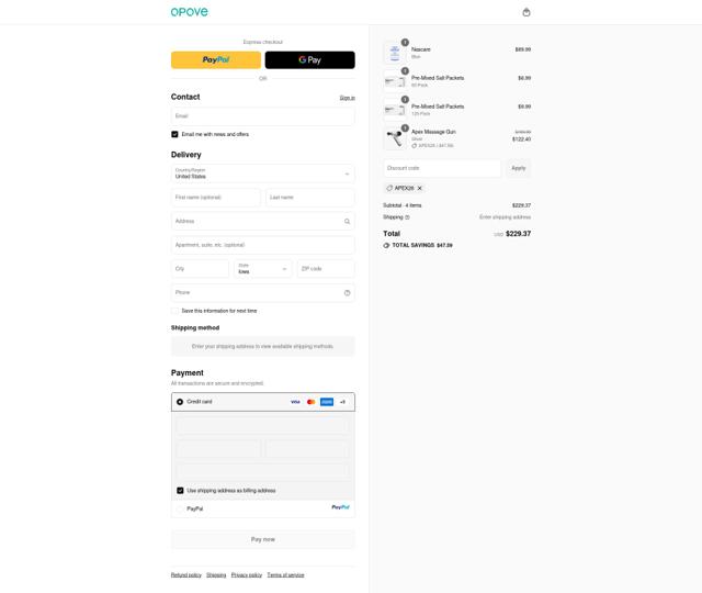 Opove checkout page showing Opove discount code box | Screenshot taken by SimplyCodes community member on Sep 11, 2025