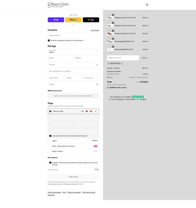 Bassol Optic checkout page showing Bassol Optic discount code box | Screenshot taken by SimplyCodes community member on Sep 13, 2025
