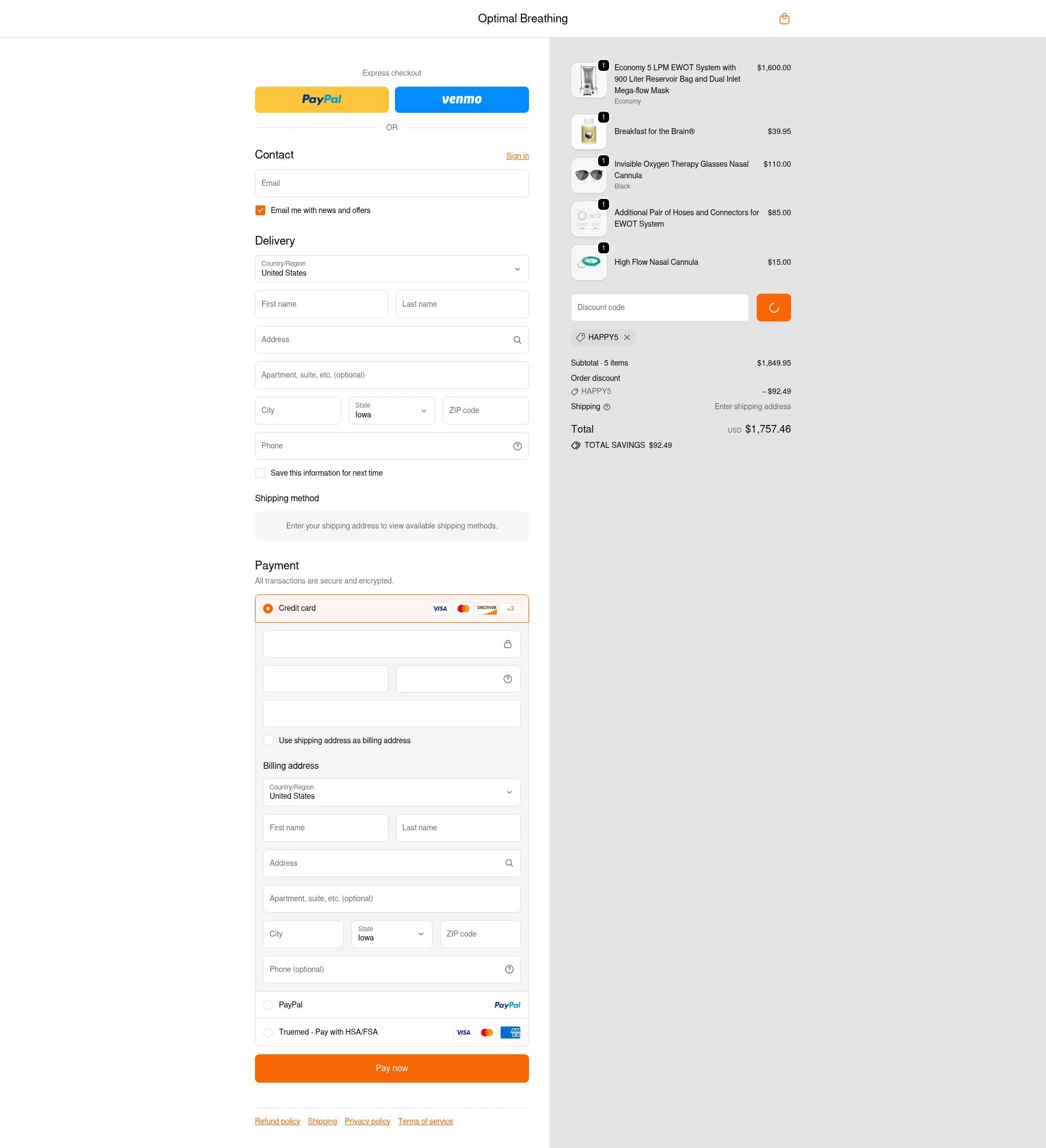 Optimal Breathing checkout page showing Optimal Breathing promo code box | Screenshot taken by SimplyCodes community member on Dec 31, 2025