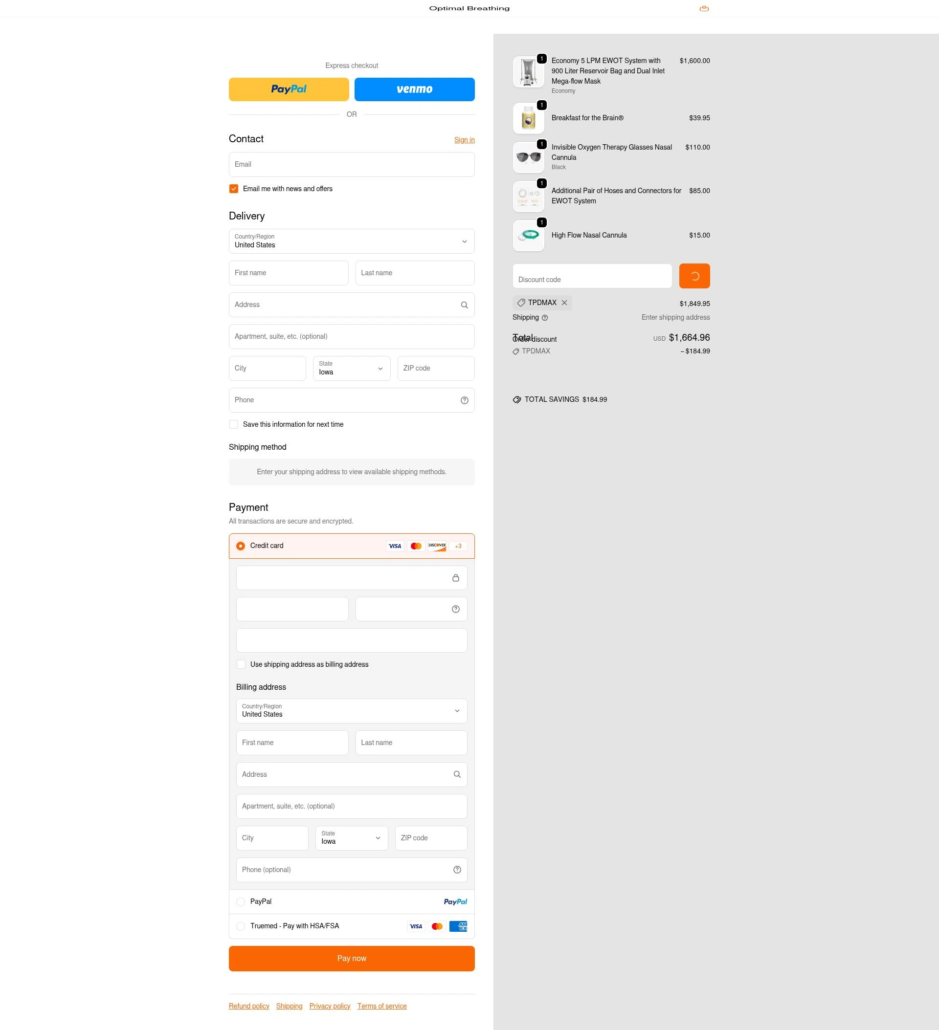 Optimal Breathing checkout page showing Optimal Breathing promo code box | Screenshot taken by SimplyCodes community member on Jan 10, 2026