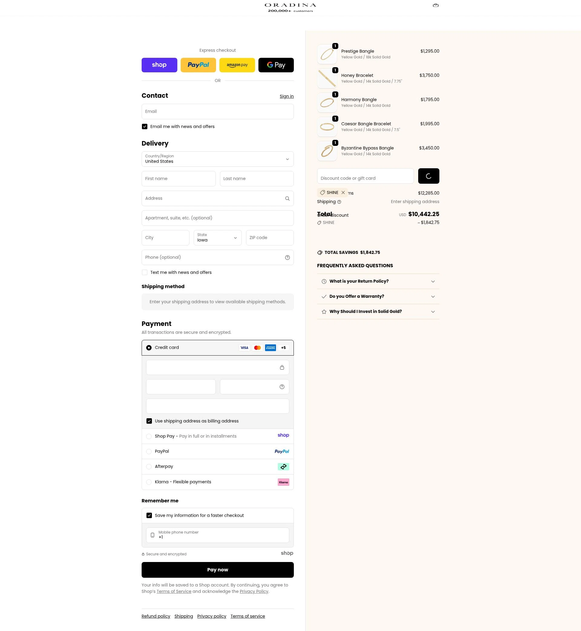 Oradina checkout page showing Oradina discount code box | Screenshot taken by SimplyCodes community member on Jan 14, 2026