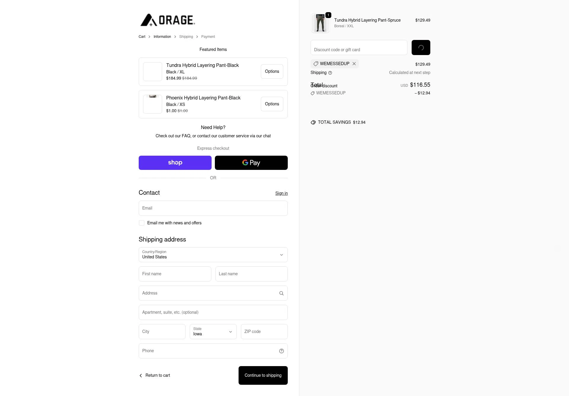 Orage checkout page showing Orage discount code box | Screenshot taken by SimplyCodes community member on Dec 23, 2025