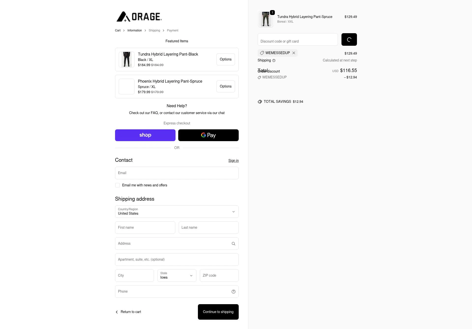 Orage checkout page showing Orage discount code box | Screenshot taken by SimplyCodes community member on Dec 16, 2025