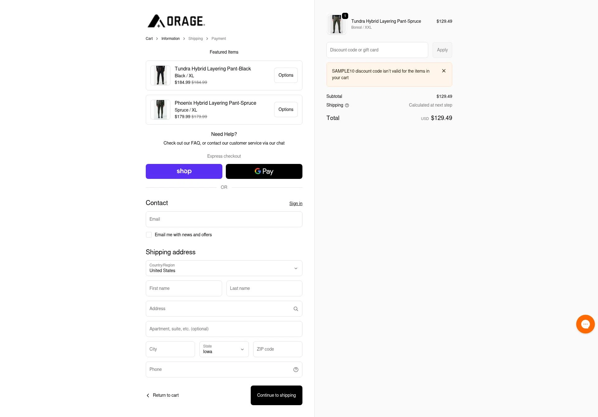 Orage checkout page showing Orage discount code box | Screenshot taken by SimplyCodes community member on Dec 16, 2025