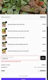 Orange Lake Nursery coupon verification screenshot