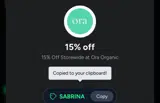 Ora Organic coupon verification screenshot