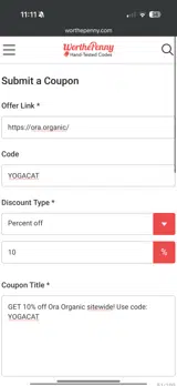 Ora Organic coupon verification screenshot