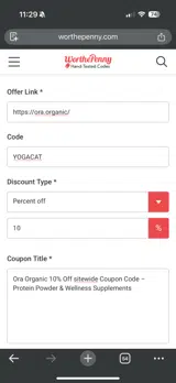 Ora Organic coupon verification screenshot