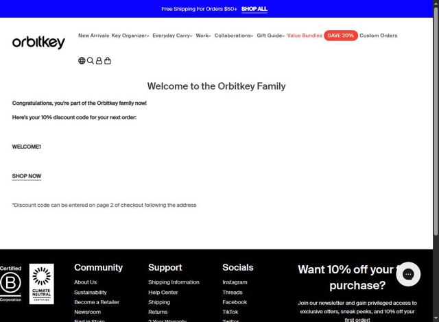 Orbitkey checkout page showing Orbitkey discount code box | Screenshot taken by SimplyCodes community member on Aug 12, 2025
