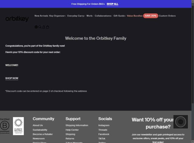 Orbitkey checkout page showing Orbitkey discount code box | Screenshot taken by SimplyCodes community member on Aug 12, 2025