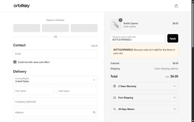 Orbitkey checkout page showing Orbitkey discount code box | Screenshot taken by SimplyCodes community member on Jul 2, 2025