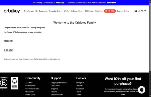 Orbitkey checkout page showing Orbitkey discount code box | Screenshot taken by SimplyCodes community member on Jul 20, 2025