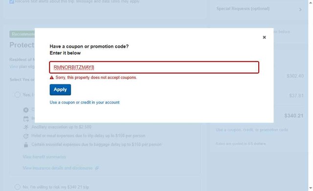 Orbitz checkout page showing Orbitz promo code box | Screenshot taken by SimplyCodes community member on May 28, 2025