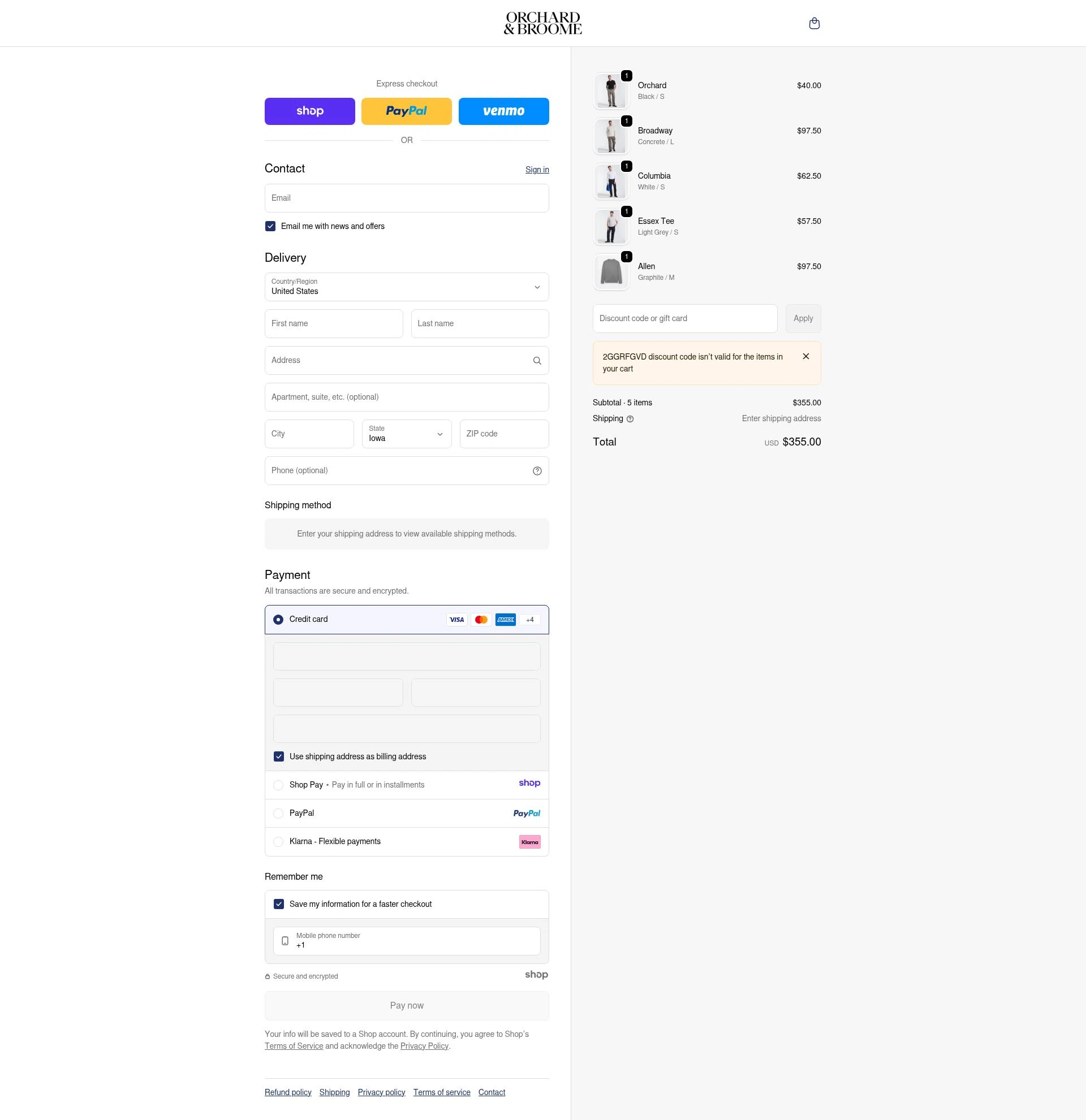 Orchard & Broome checkout page showing Orchard & Broome promo code box | Screenshot taken by SimplyCodes community member on Dec 24, 2025