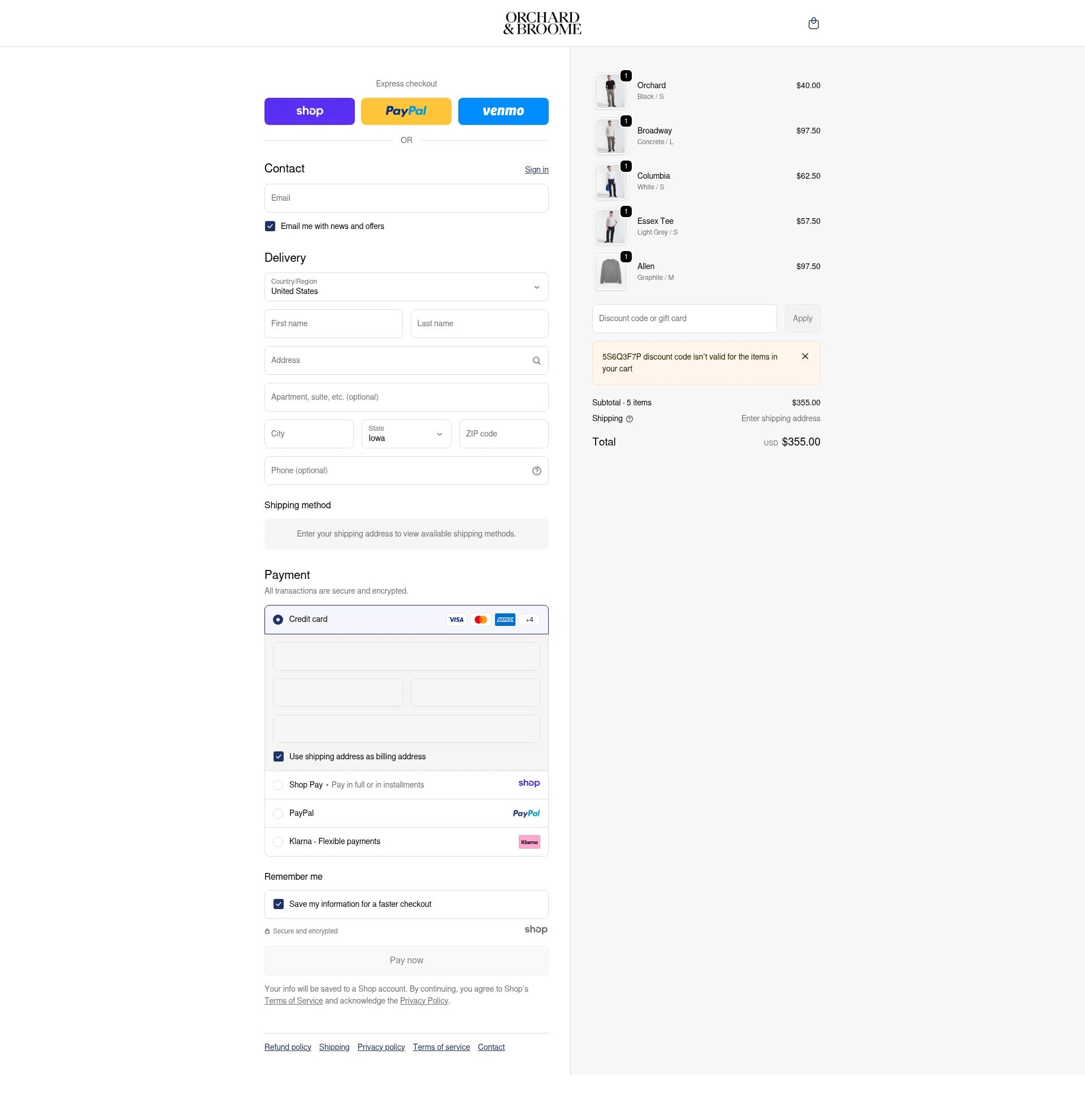 Orchard & Broome checkout page showing Orchard & Broome promo code box | Screenshot taken by SimplyCodes community member on Dec 24, 2025