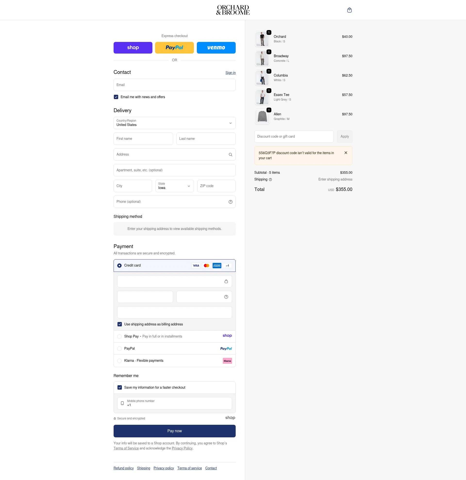 Orchard & Broome checkout page showing Orchard & Broome promo code box | Screenshot taken by SimplyCodes community member on Dec 29, 2025