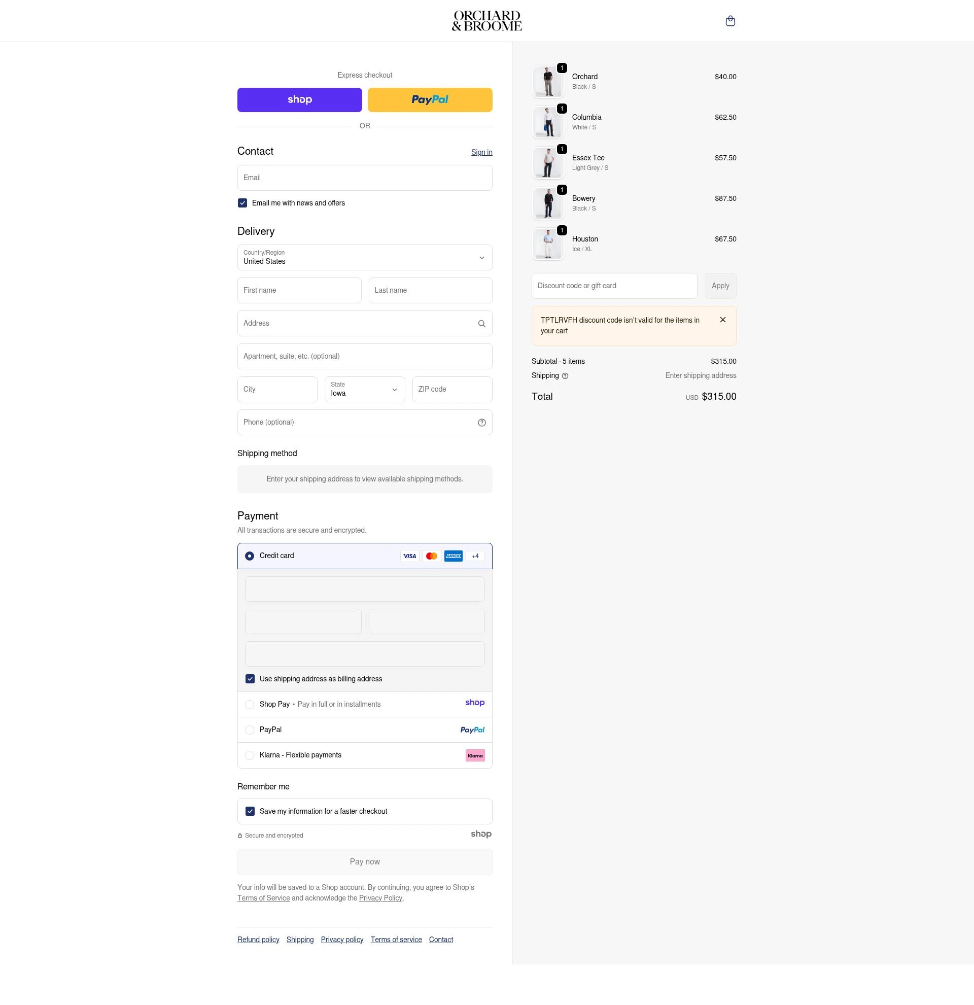 Orchard & Broome checkout page showing Orchard & Broome promo code box | Screenshot taken by SimplyCodes community member on Dec 18, 2025