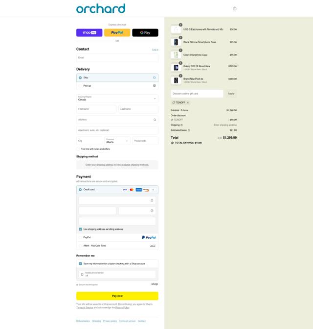 Orchard Phones checkout page showing Orchard Phones promo code box | Screenshot taken by SimplyCodes community member on Aug 4, 2025