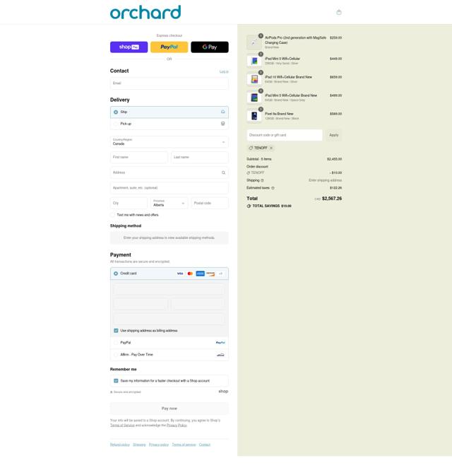 Orchard Phones checkout page showing Orchard Phones promo code box | Screenshot taken by SimplyCodes community member on Aug 16, 2025