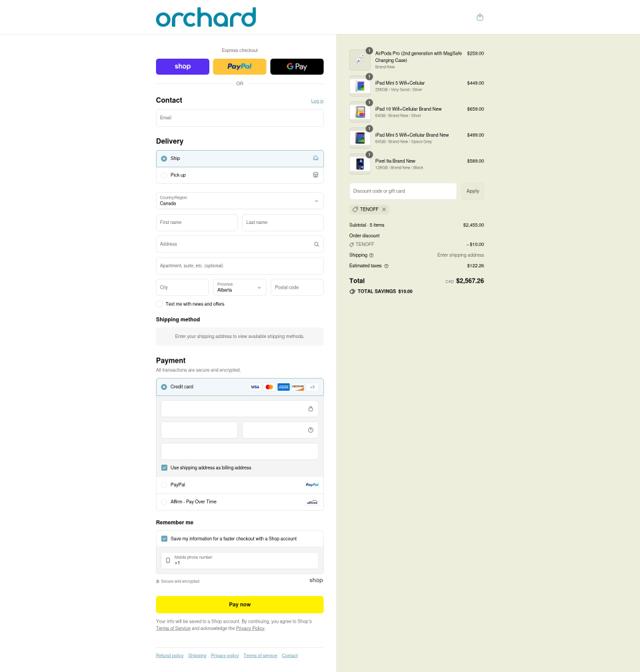 Orchard Phones checkout page showing Orchard Phones promo code box | Screenshot taken by SimplyCodes community member on Aug 30, 2025