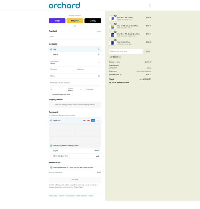 Orchard Phones checkout page showing Orchard Phones promo code box | Screenshot taken by SimplyCodes community member on Sep 12, 2025