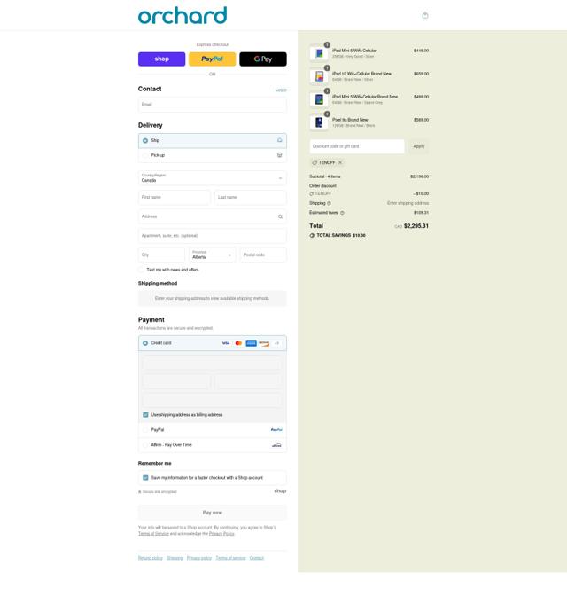 Orchard Phones checkout page showing Orchard Phones promo code box | Screenshot taken by SimplyCodes community member on Sep 8, 2025