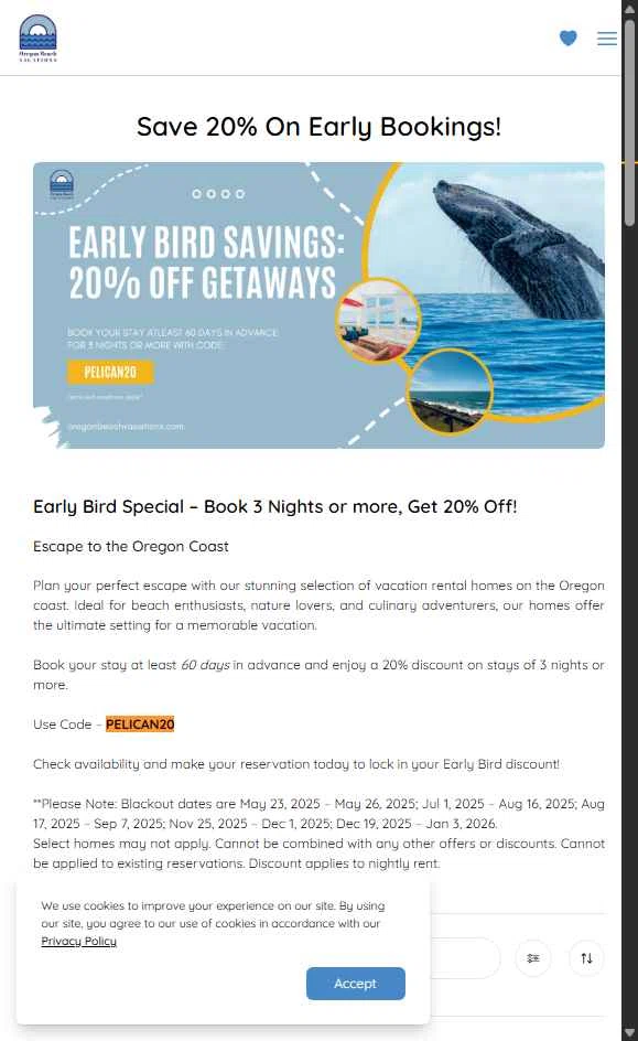 Oregon Beach Vacations checkout page showing Oregon Beach Vacations promo code box | Screenshot taken by SimplyCodes community member on Jul 29, 2025
