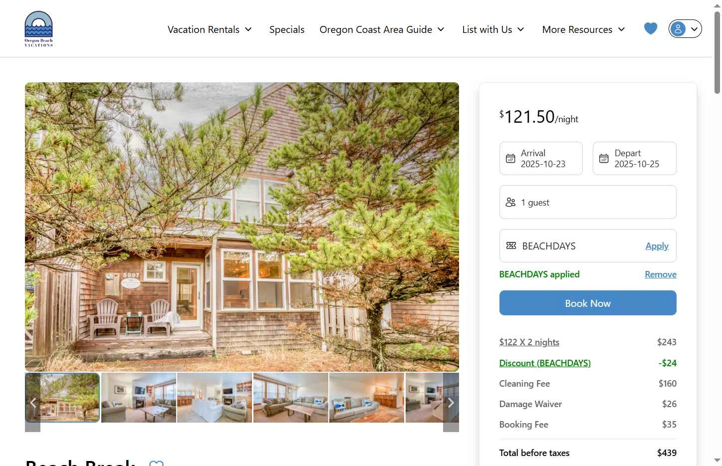 Oregon Beach Vacations checkout page showing Oregon Beach Vacations promo code box | Screenshot taken by SimplyCodes community member on Sep 27, 2025