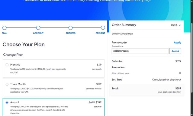 O'Reilly checkout page showing O'Reilly coupon code box | Screenshot taken by SimplyCodes community member on Aug 11, 2025