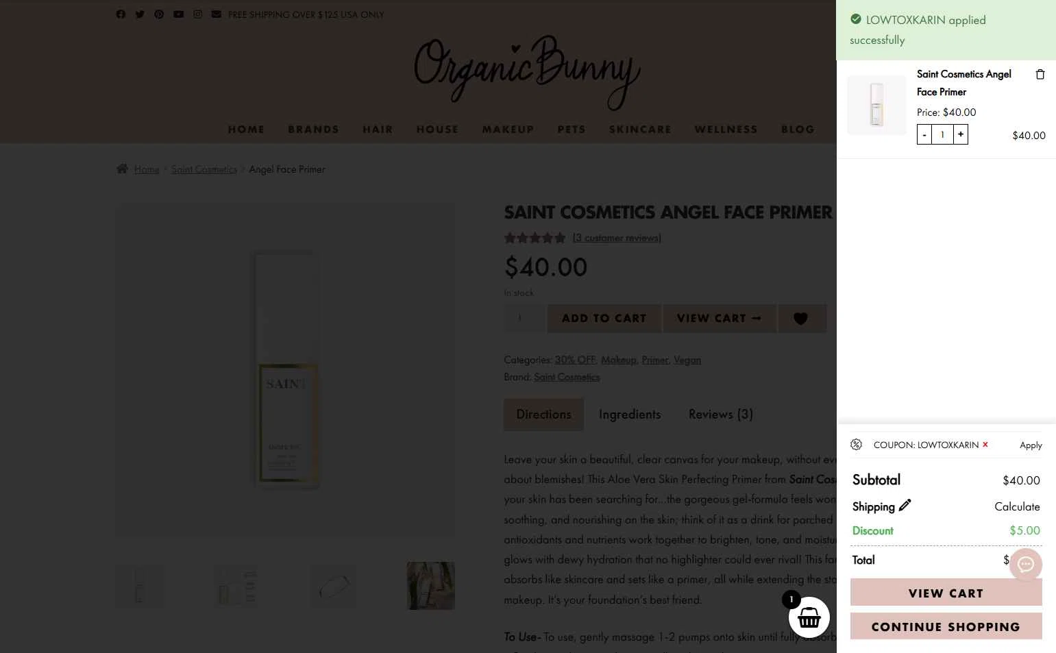 Organic Bunny checkout page showing Organic Bunny coupon code box | Screenshot taken by SimplyCodes community member on Dec 23, 2025