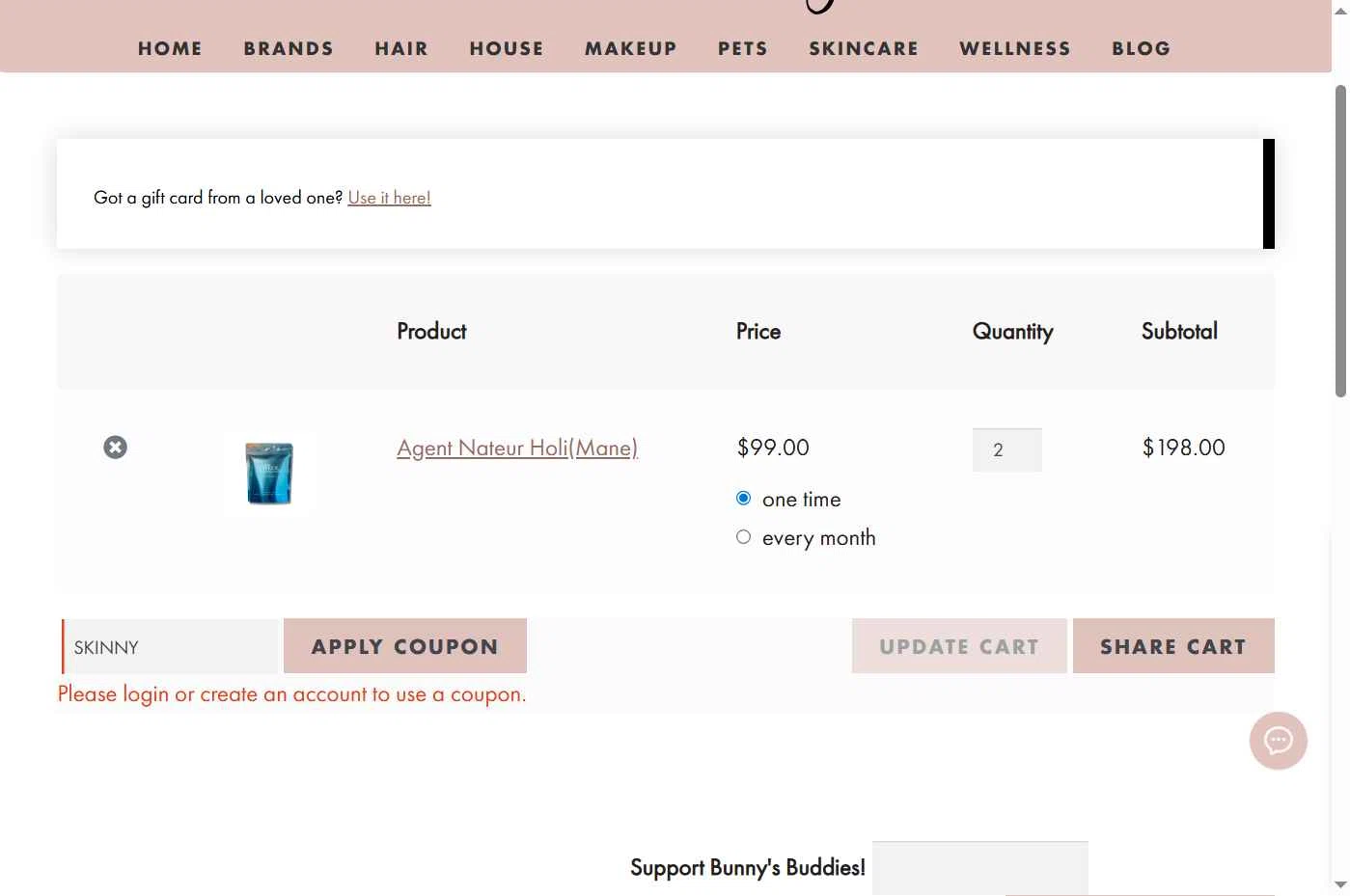Organic Bunny checkout page showing Organic Bunny coupon code box | Screenshot taken by SimplyCodes community member on Dec 29, 2025
