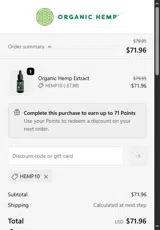 HEMP10 coupon verification screenshot