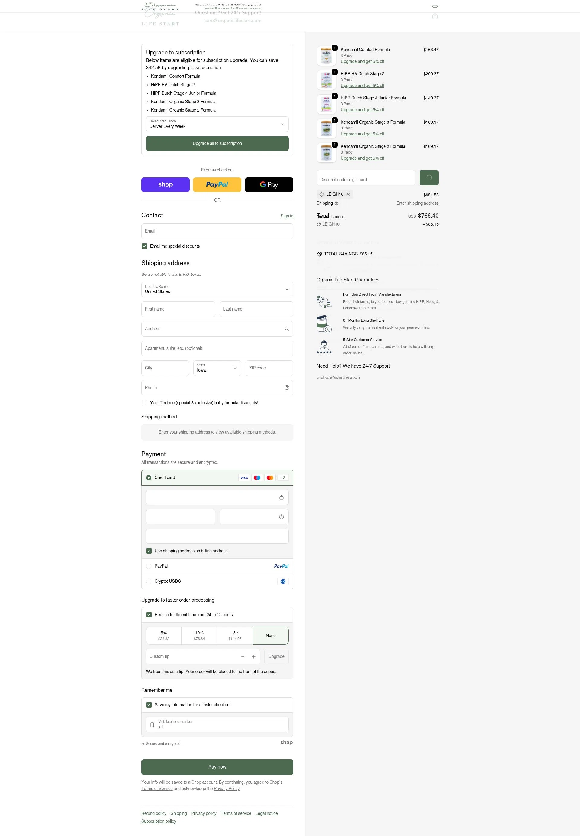 Organic Life Start checkout page showing Organic Life Start discount code box | Screenshot taken by SimplyCodes community member on Jan 28, 2026