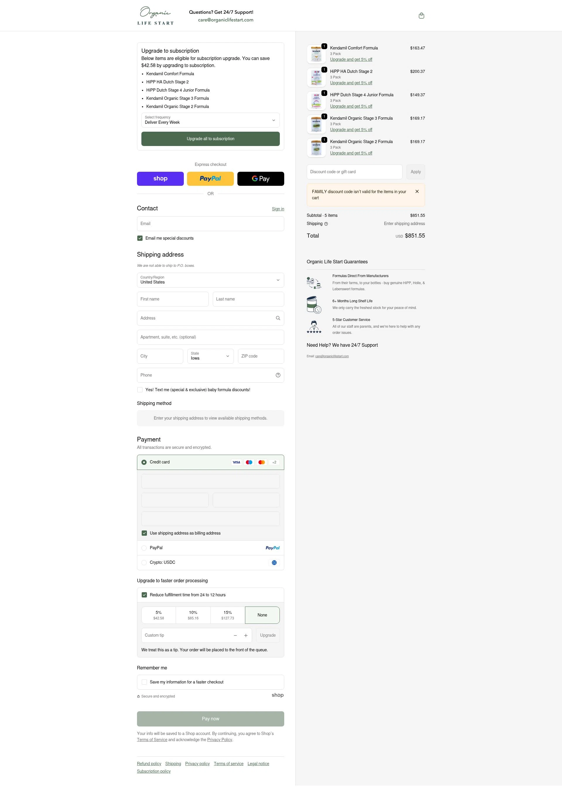 Organic Life Start checkout page showing Organic Life Start discount code box | Screenshot taken by SimplyCodes community member on Jan 28, 2026